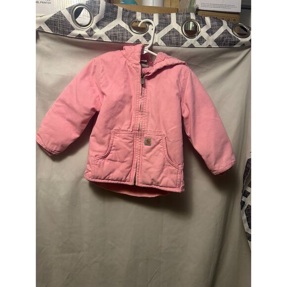 Carhartt Girl Size 3T Duck Canvas Jacket Sherpa Lined Hooded Insulated Pink - Picture 1 of 5